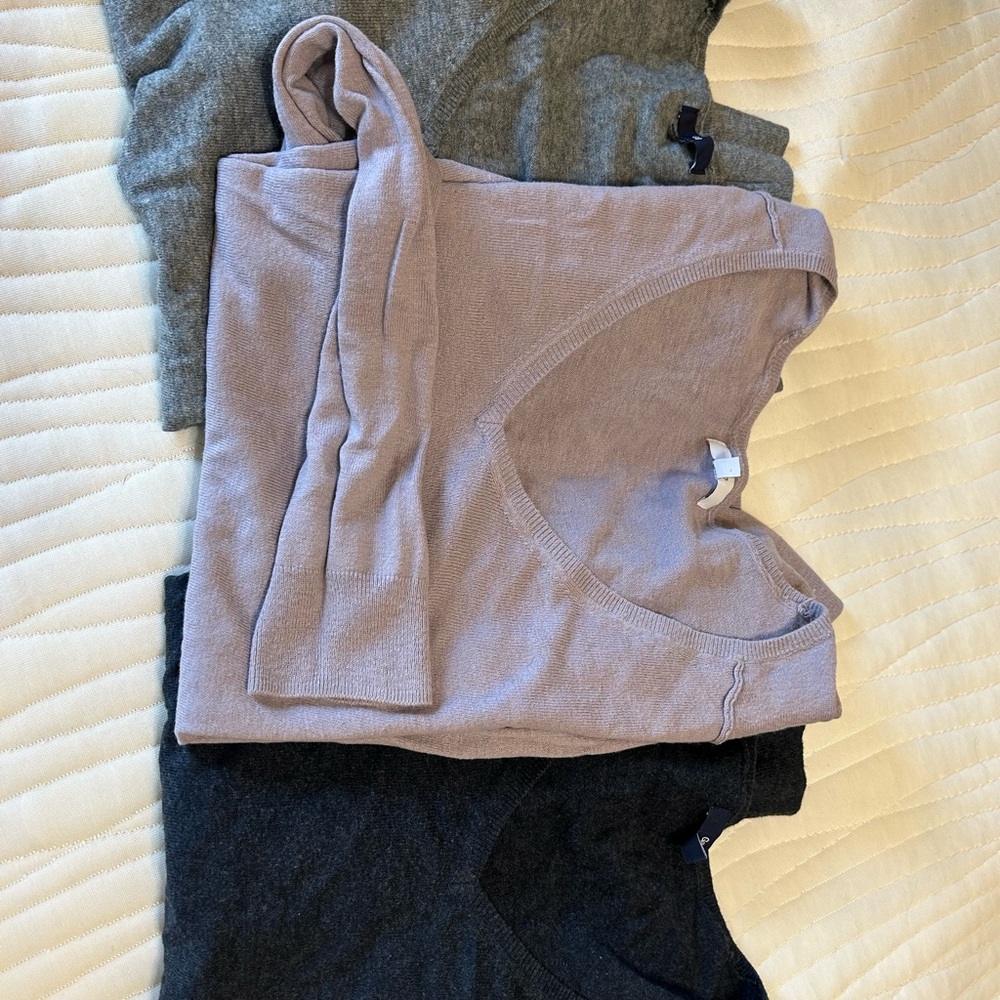 Set of Three Sweaters in Gray, Taupe, and Black